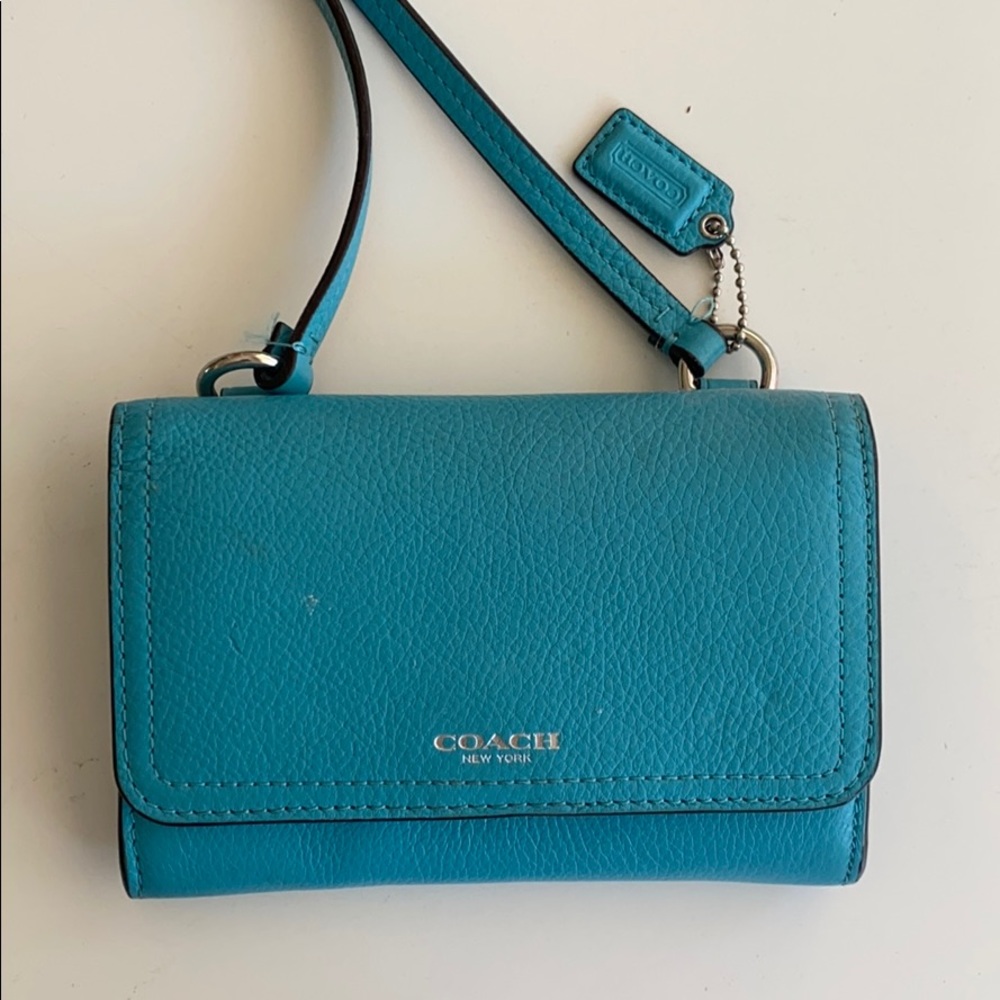 Coach Teal Wallet Crossbody Pebbled Leather Bag
